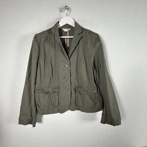 Spanner Womens Olive Green Blazer Jacket Size 14 Button-Up Cotton Blend Stretch